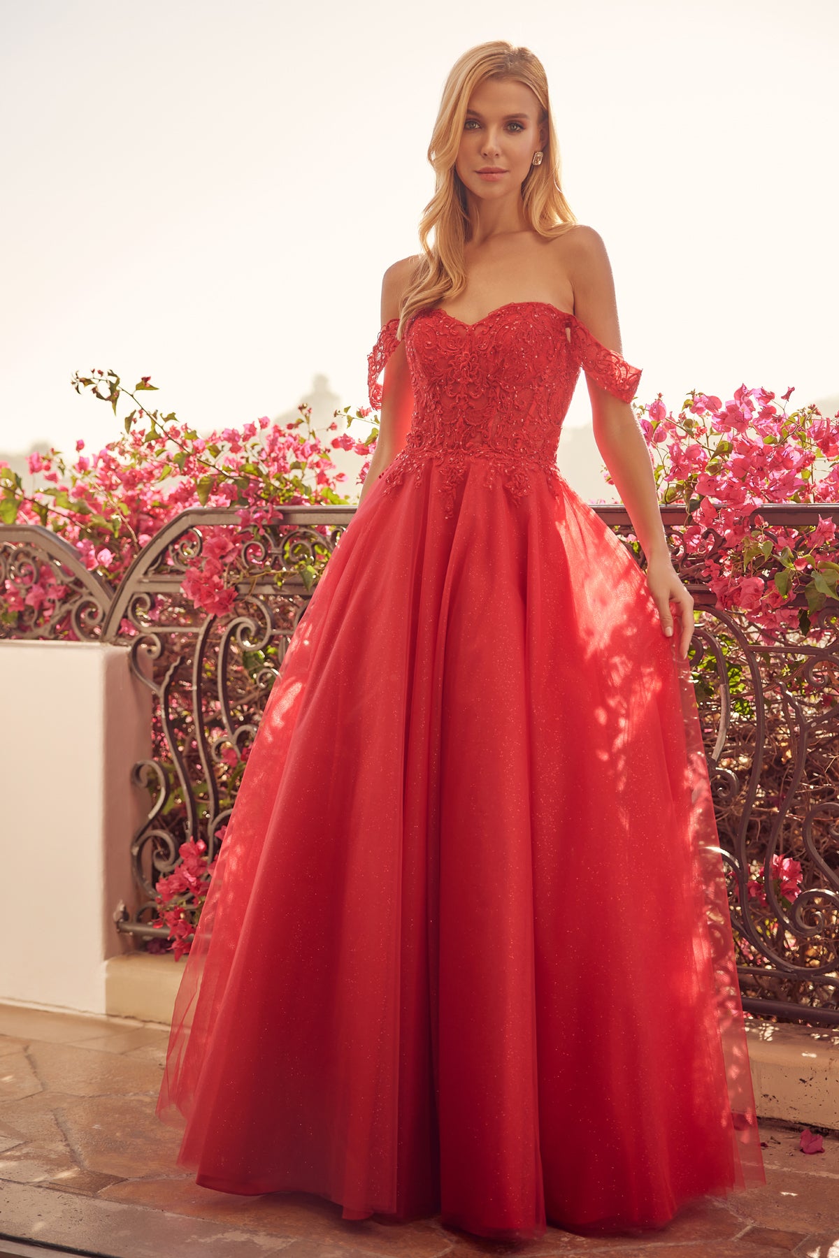 A-Line Embroidered Bodice Long Prom Dress, Off Shoulder-smcdress