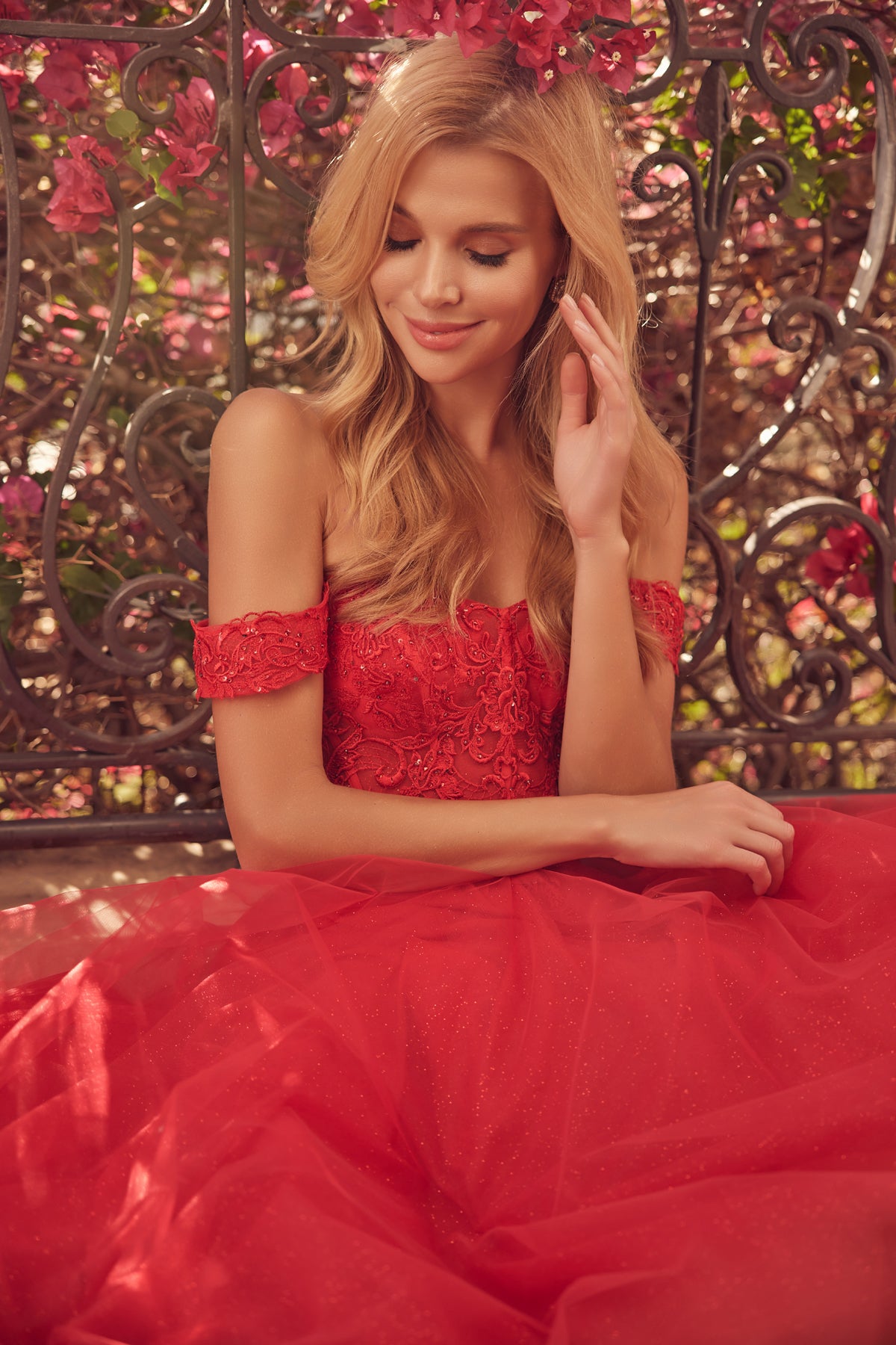 A-Line Embroidered Bodice Long Prom Dress, Off Shoulder-smcdress