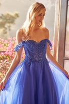 A-Line Embroidered Bodice Long Prom Dress, Off Shoulder-smcdress