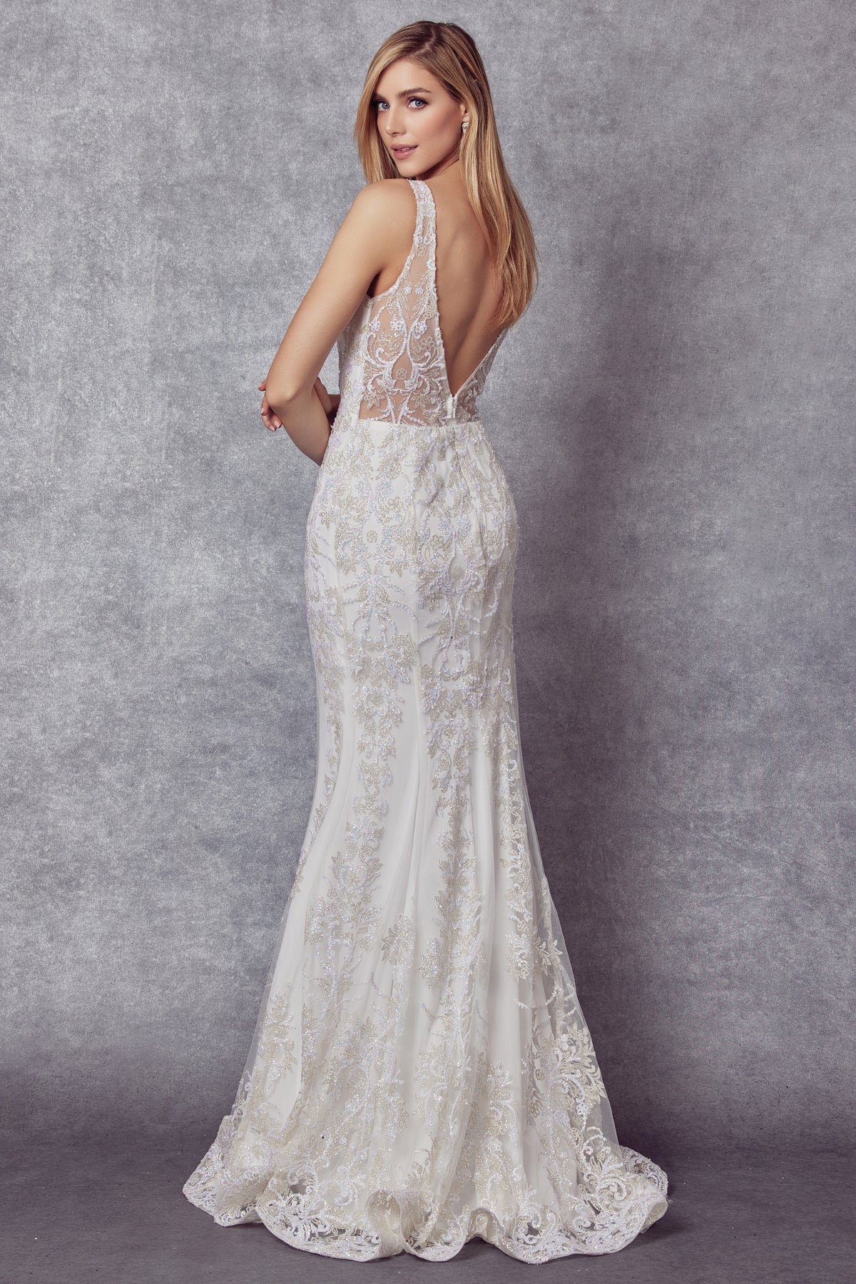 Embroidered V-Neck Lace Wedding Dress-smcdress