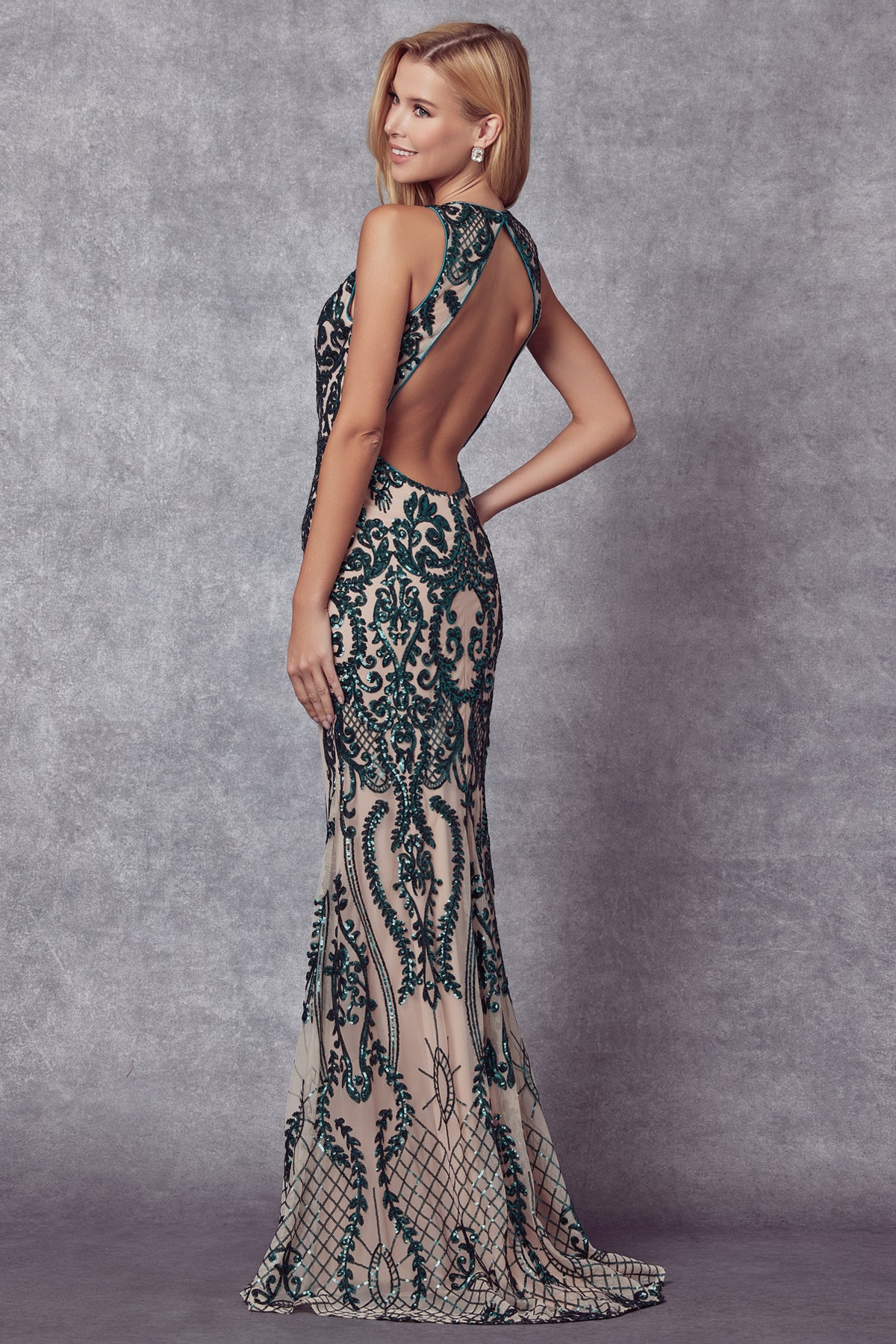 Embroidered Lace Illusion V-Neck Prom & MOB Dress-smcdress