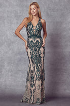 Fitted Sequined deep v neck mermaid Prom Evening Gown-smcdress