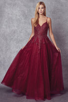 Embroidered bodice tulle prom ball gown-smcdress