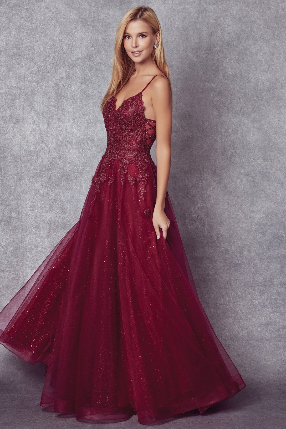 Embroidered bodice tulle prom ball gown-smcdress