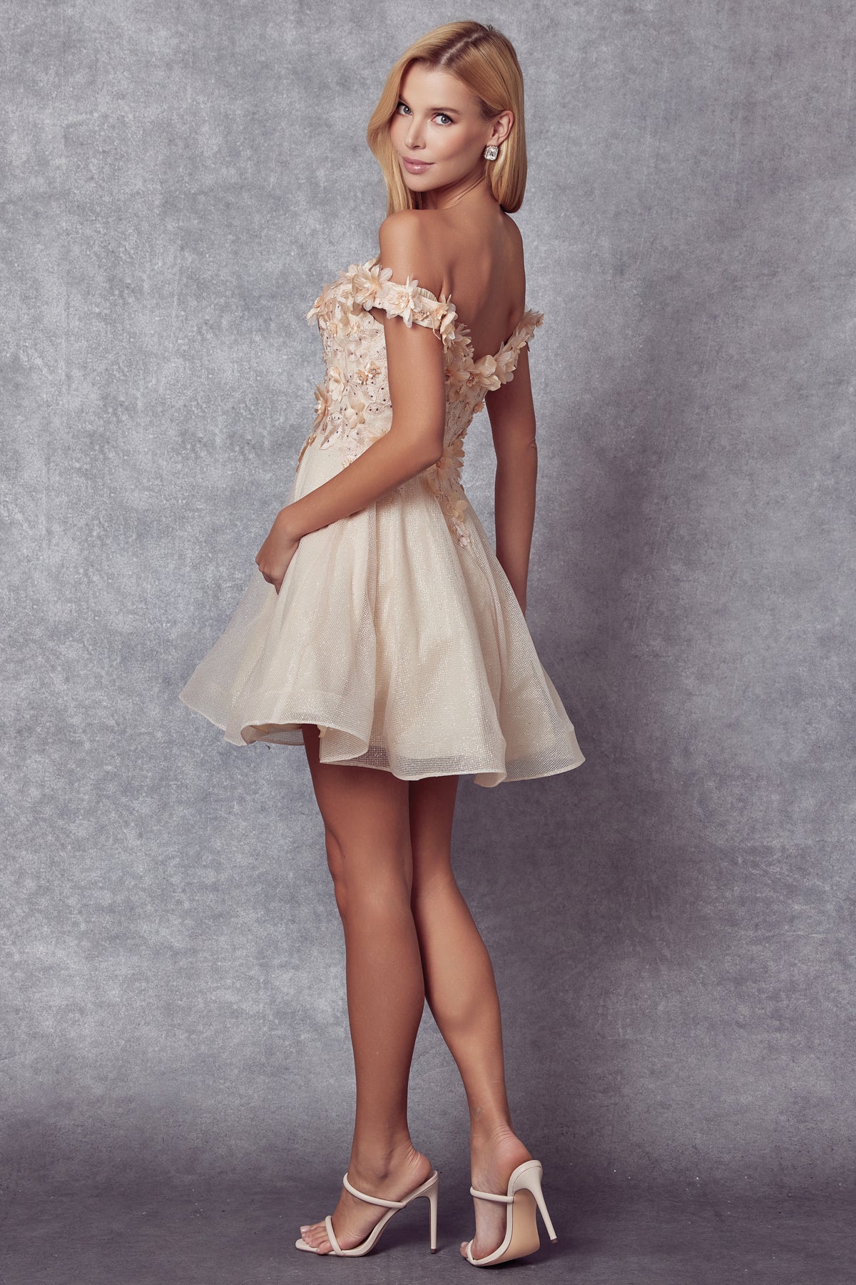 Floral embroidered and glitter mesh short dress-smcdress