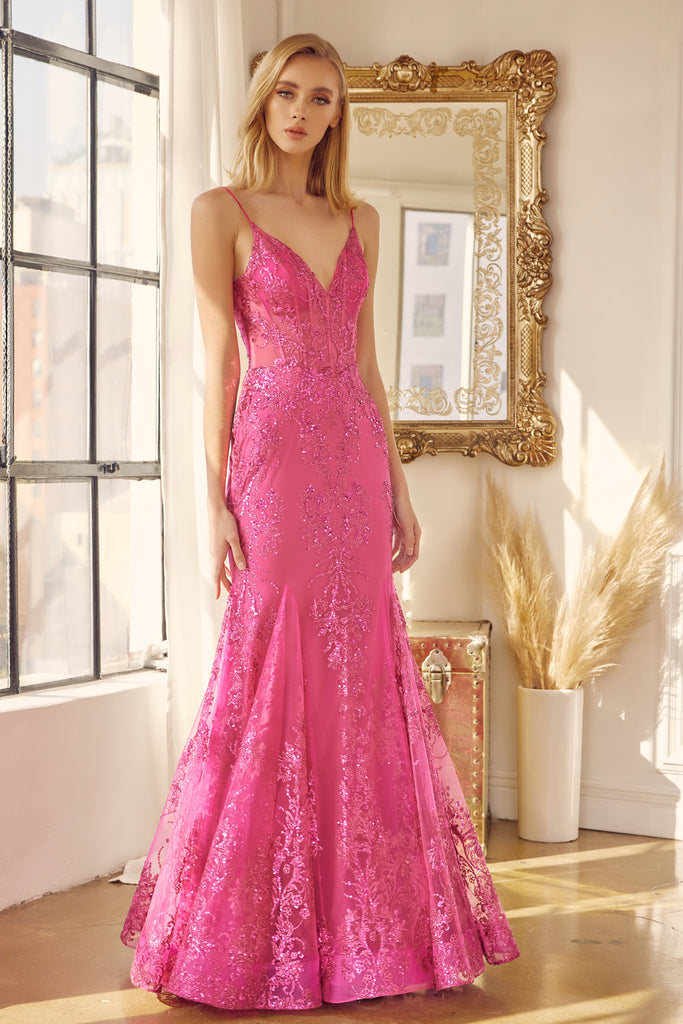 V-Neck Lace Mermaid Prom Dress-smcdress