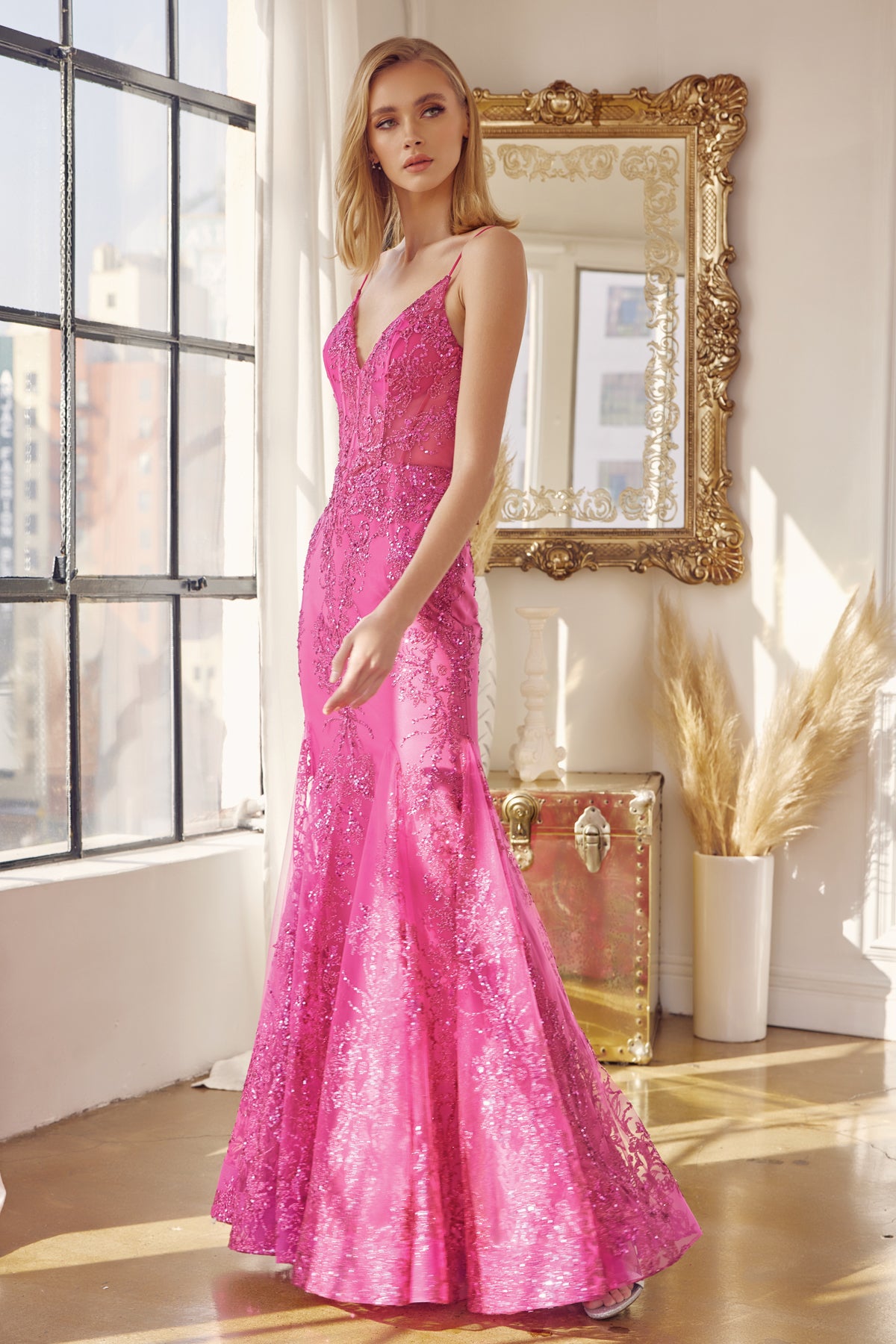 Embroidered sequins mermaid evening prom gown-smcdress