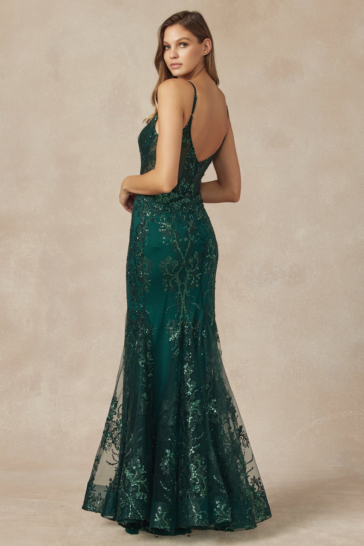 Embroidered sequins mermaid evening prom gown-smcdress
