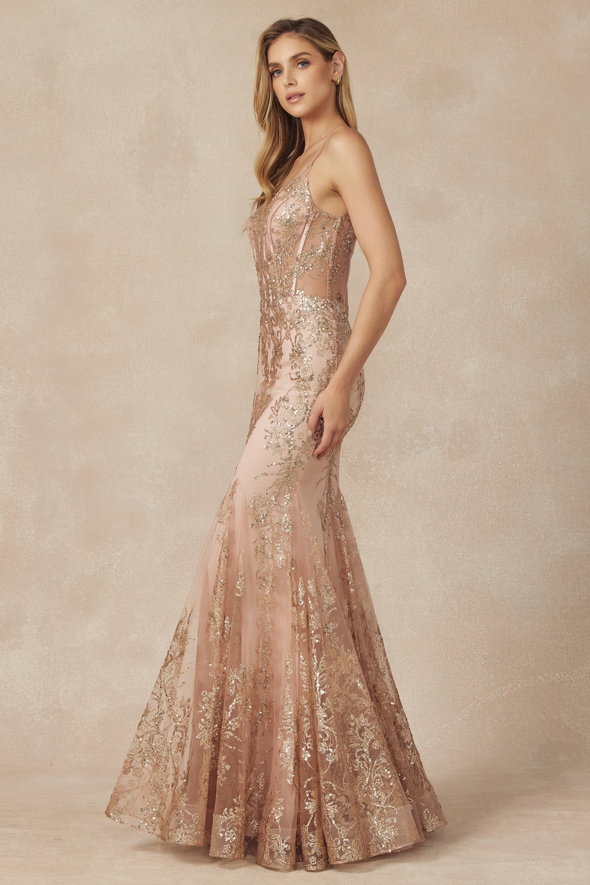 Embroidered sequins mermaid evening prom gown-smcdress