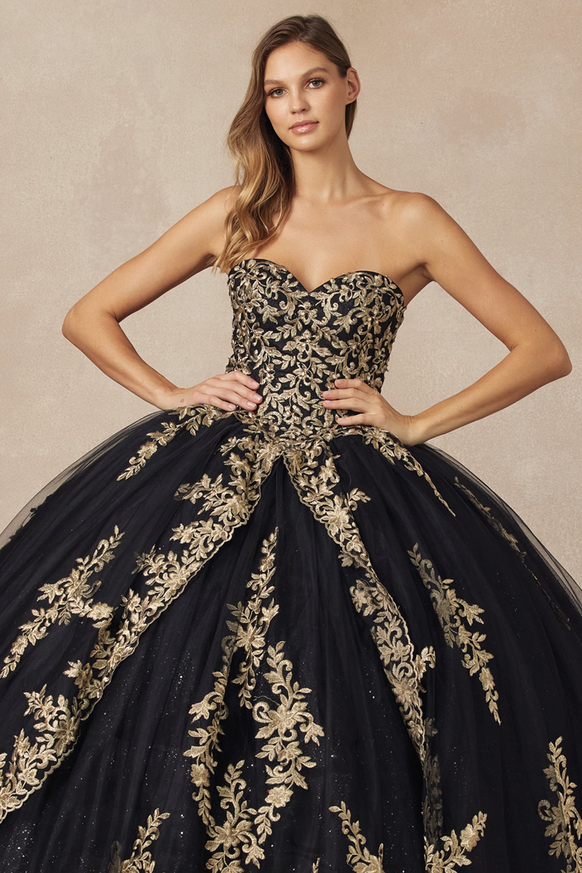 Embellished with metallic applique quinceañera dress-smcdress