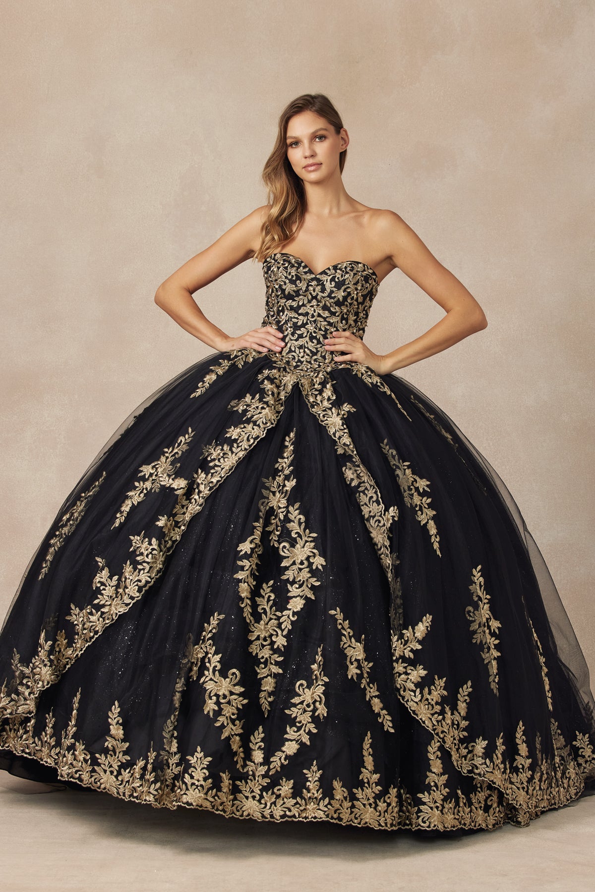 Embellished with metallic applique quinceañera dress-smcdress