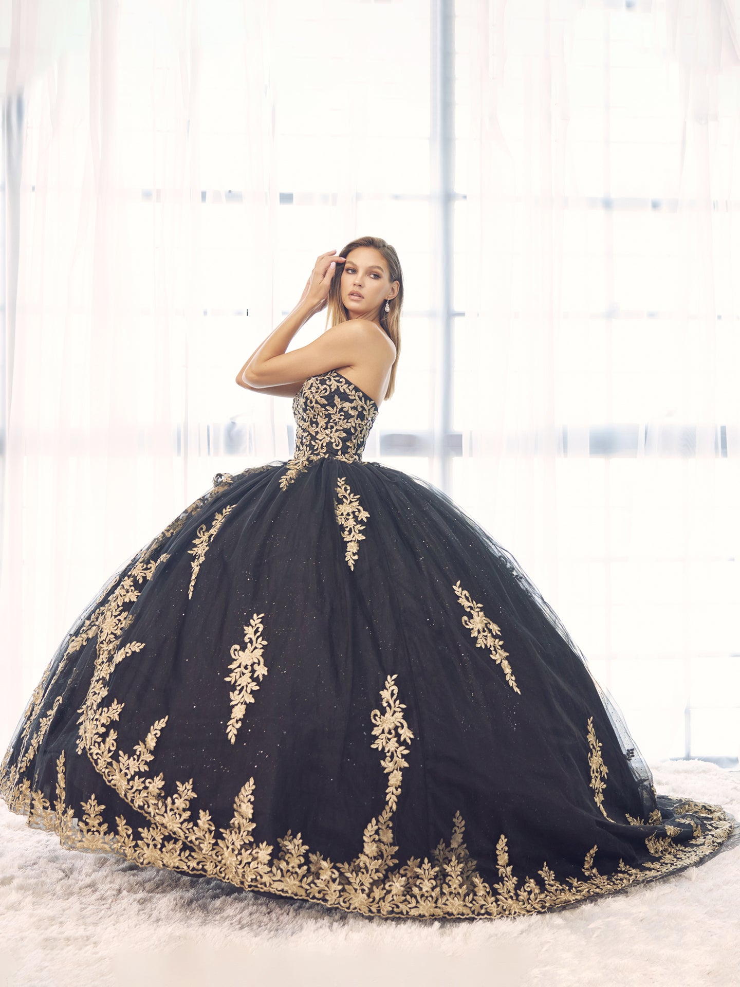 Embellished with metallic applique quinceañera dress-smcdress