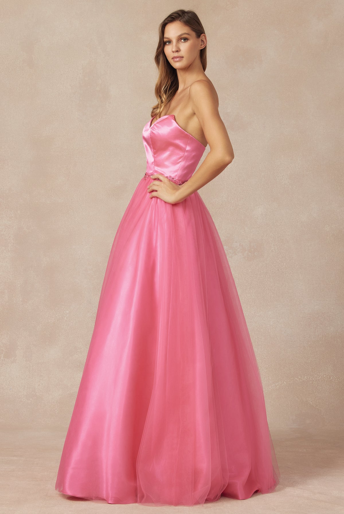 Strapless Sweetheart Satin Long Prom Dress-smcdress
