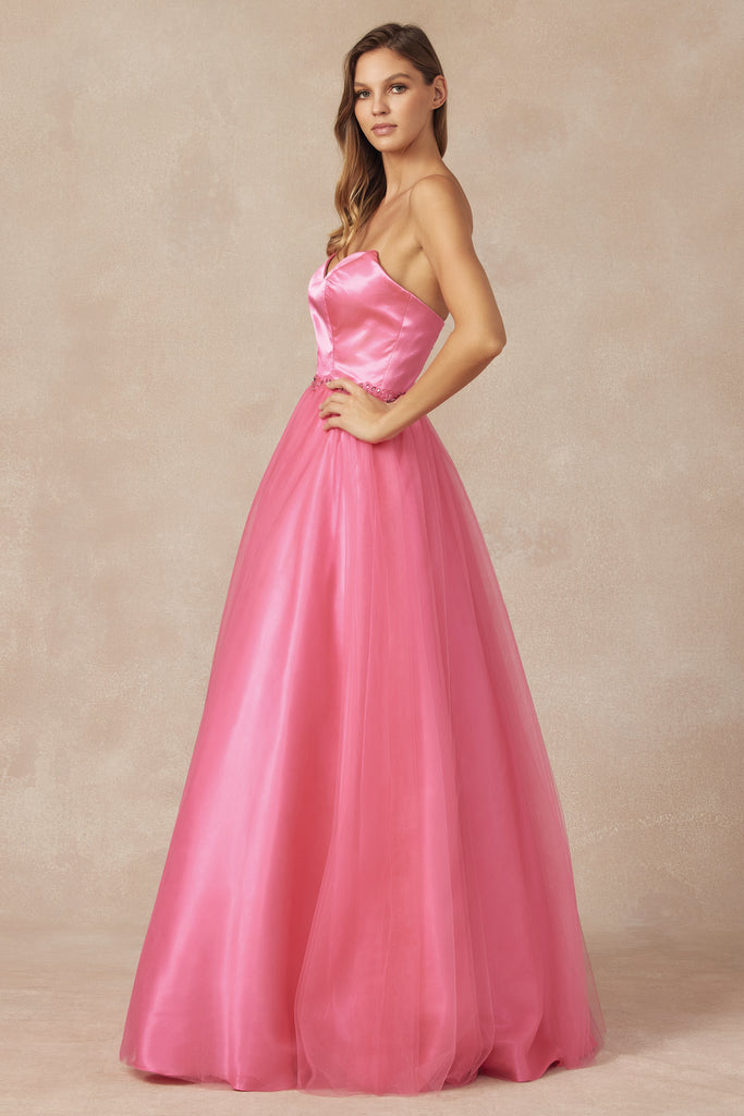 Strapless Sweetheart Satin Long Prom Dress-smcdress