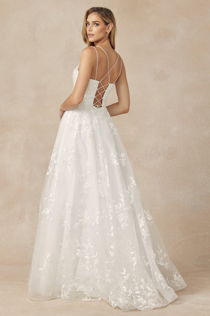 Back of A- line wedding gown