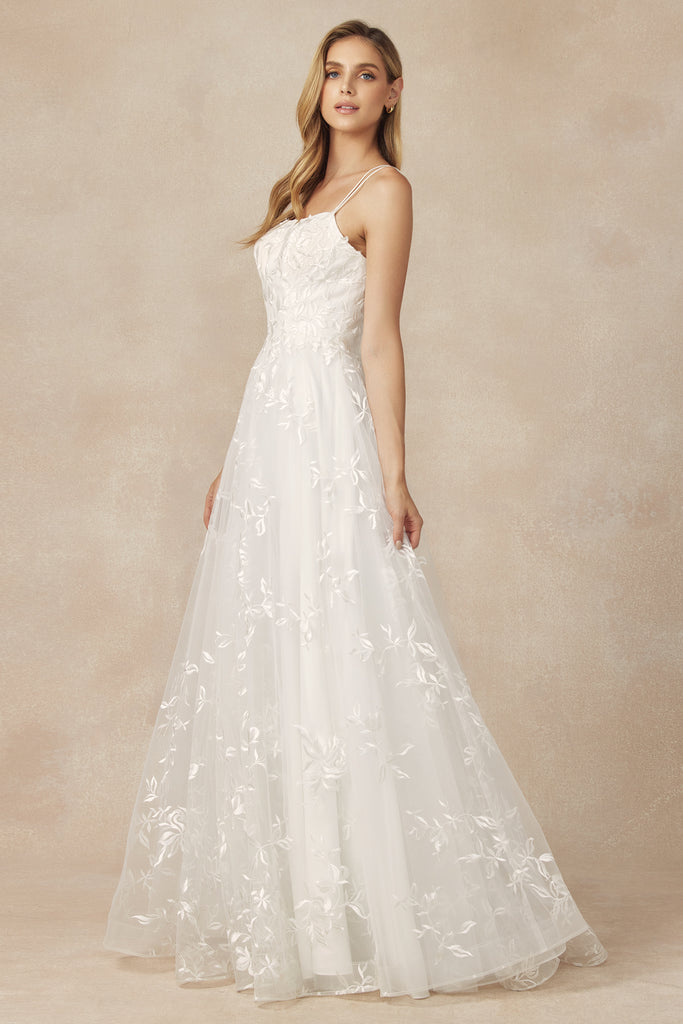 Embroidered Lace A-Line Dress, Long-smcdress