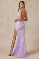 Glitter Embroidered Long Slit Prom & Evening Dress-smcdress