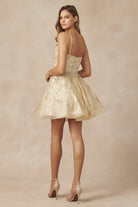 Gold Embroidered Short Dress, Swirling Patterns-smcdress