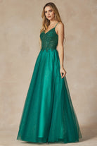 Embroidered sparkle tulle and stones accents prom ball gown-smcdress