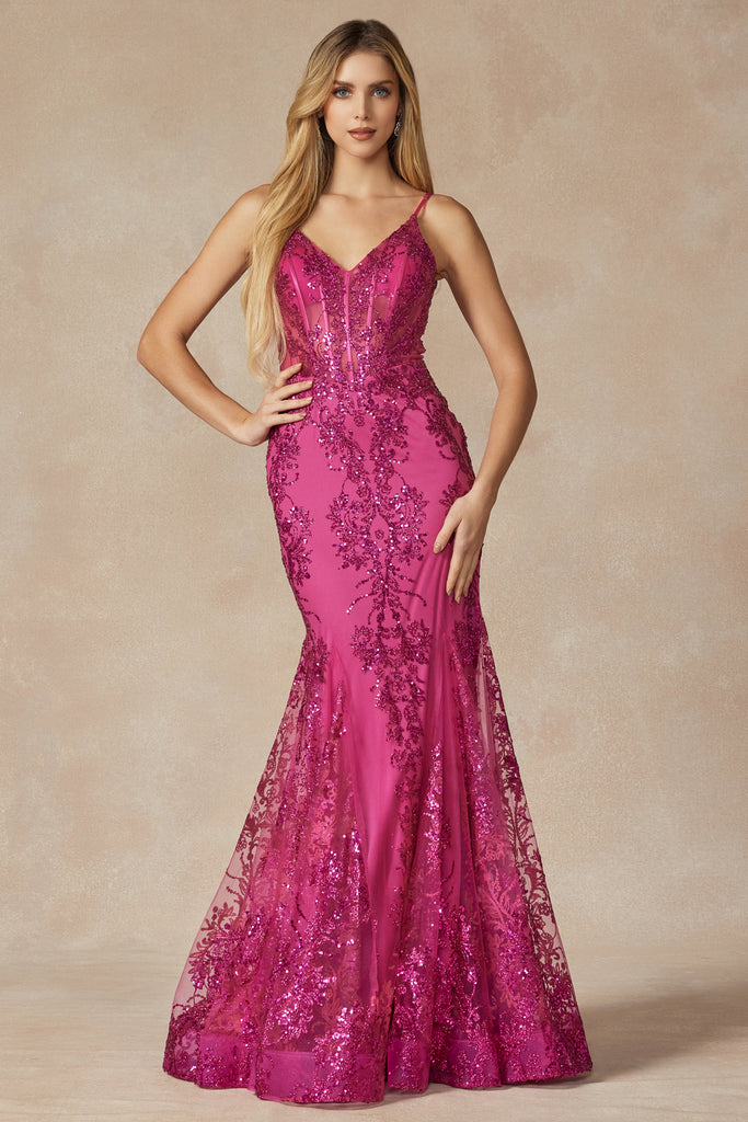 V-Neck Lace Mermaid Prom Dress-smcdress
