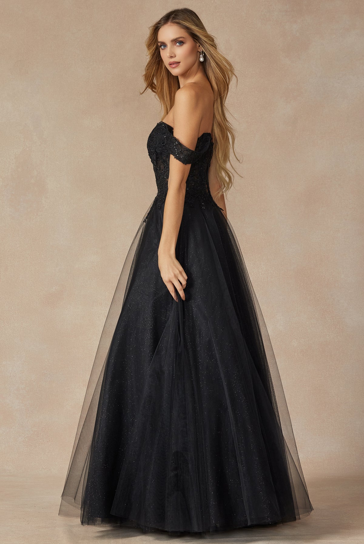 A-Line Embroidered Bodice Long Prom Dress, Off Shoulder-smcdress