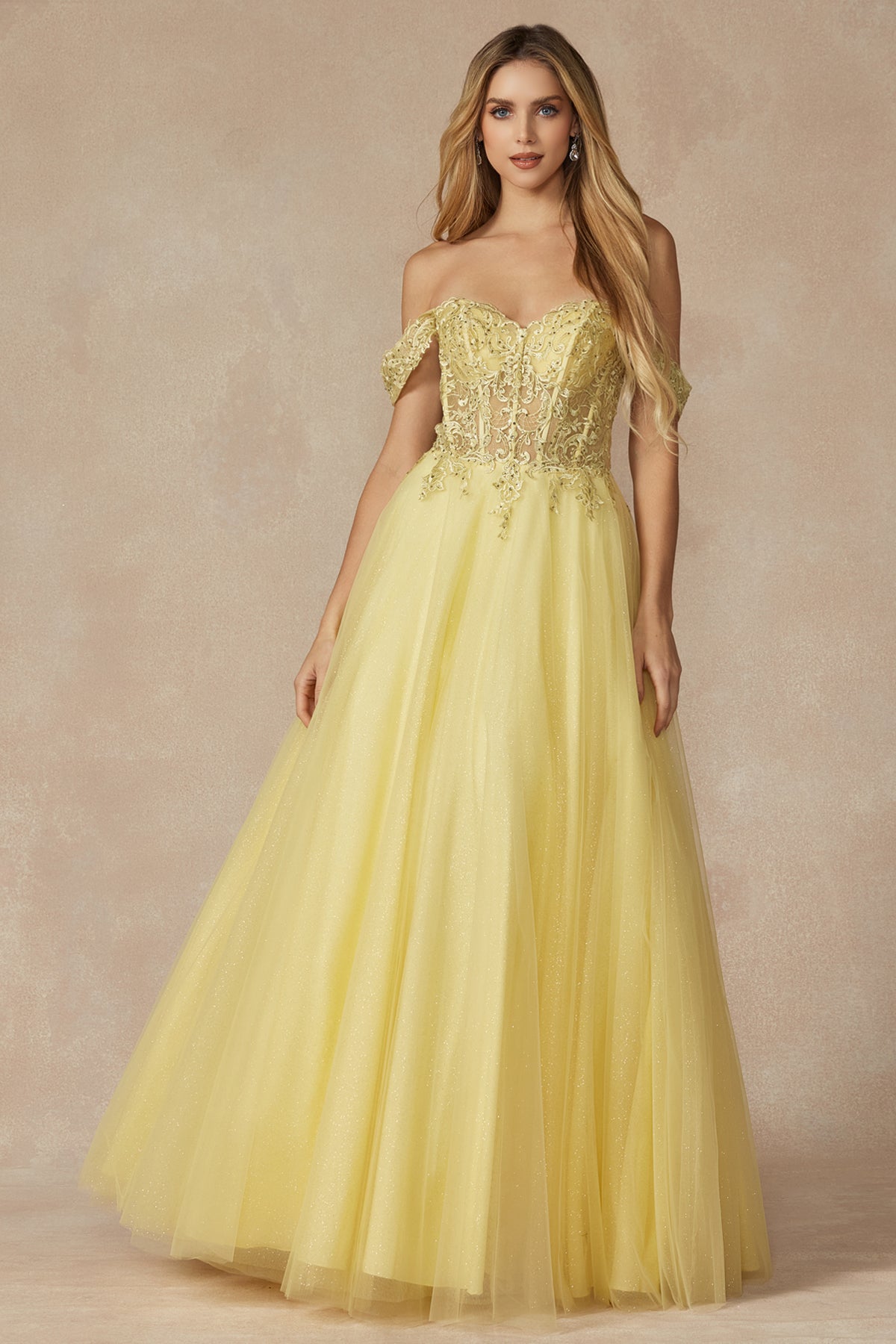 A-Line Embroidered Bodice Long Prom Dress, Off Shoulder-smcdress