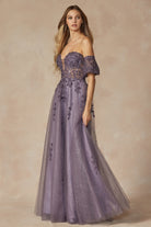 Embroidered gown with detachable sleeves-smcdress