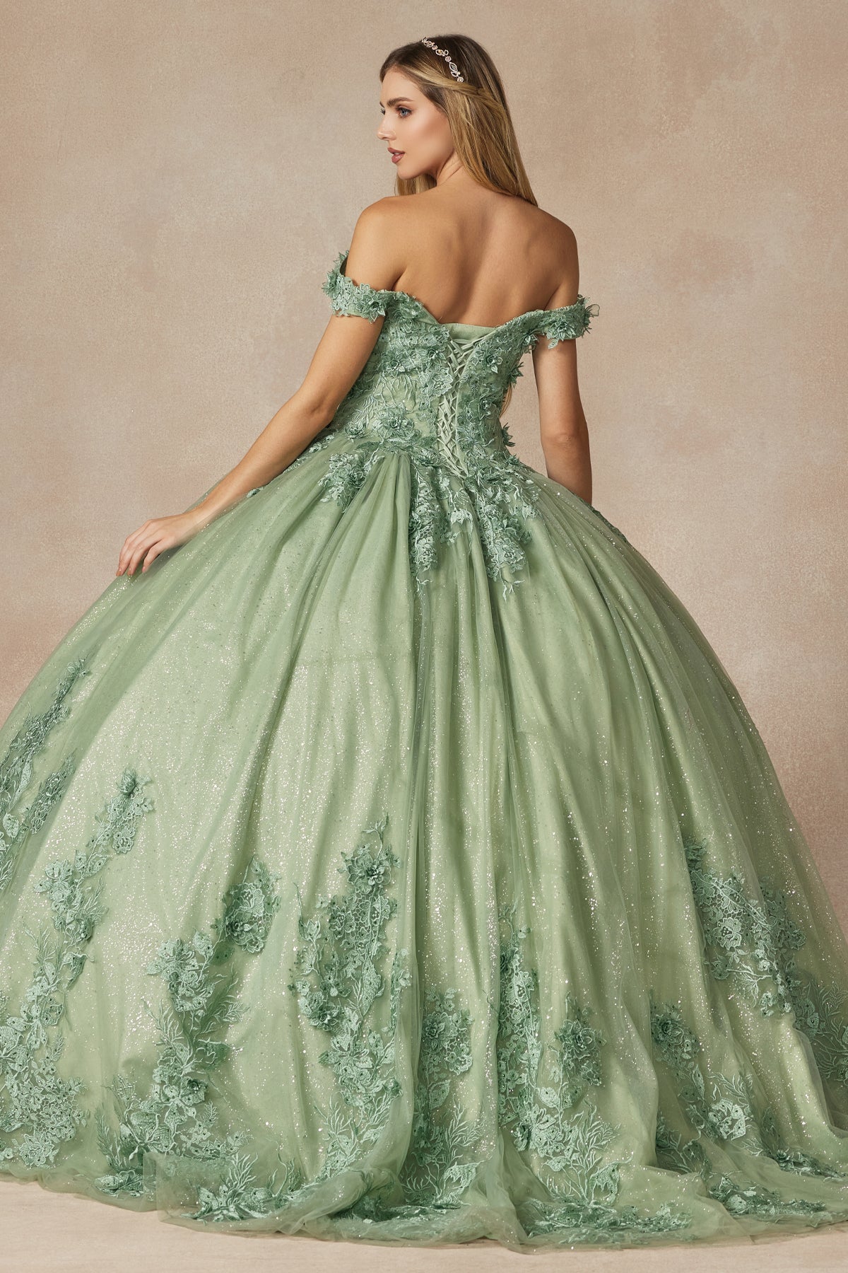 3D floral appliques with off shoulder ball gown-smcdress