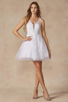 Leaf lace embroidered babydoll glitter tulle short dress-smcdress