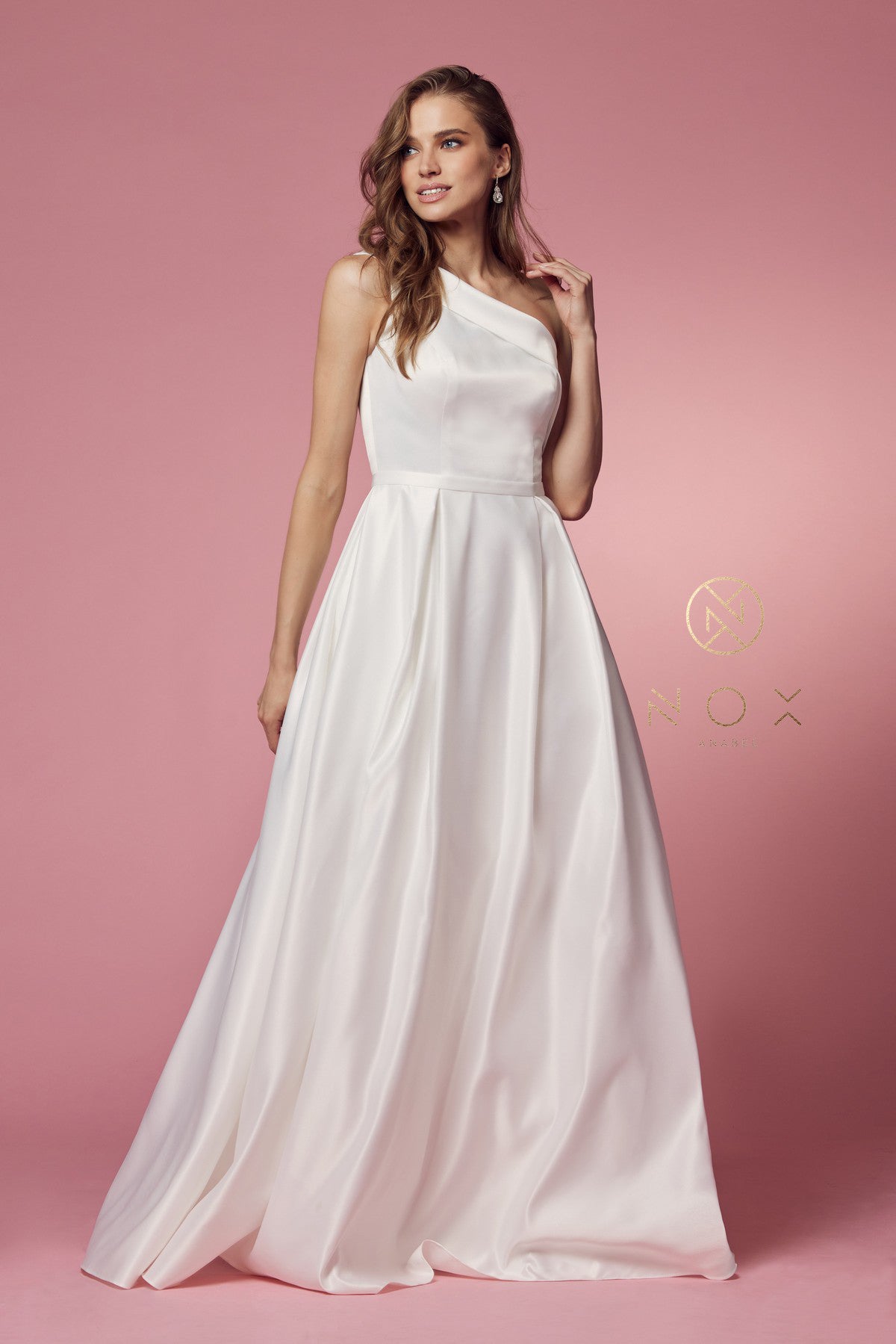 Elegant Satin A-Line Long Wedding Dress-smcdress