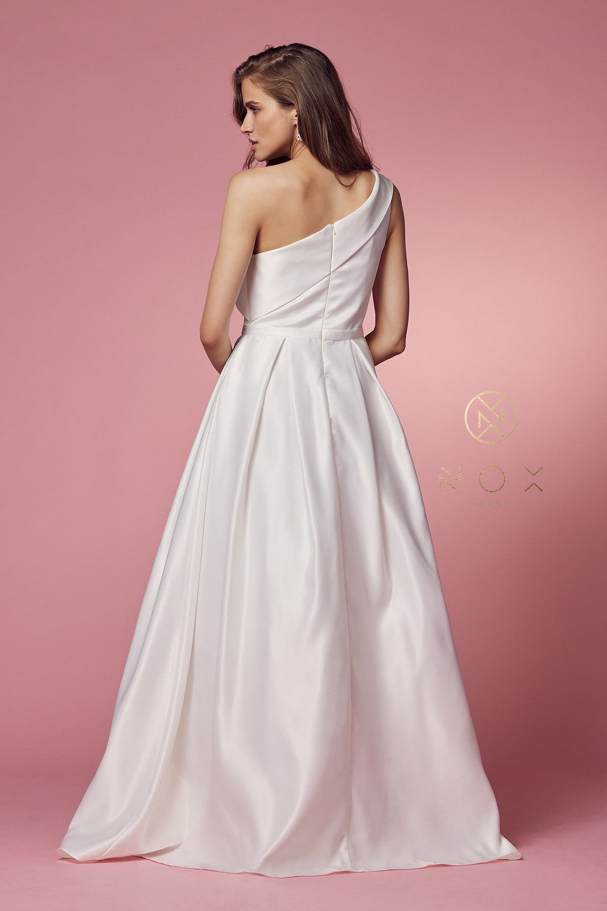 Elegant Satin A-Line Long Wedding Dress-smcdress