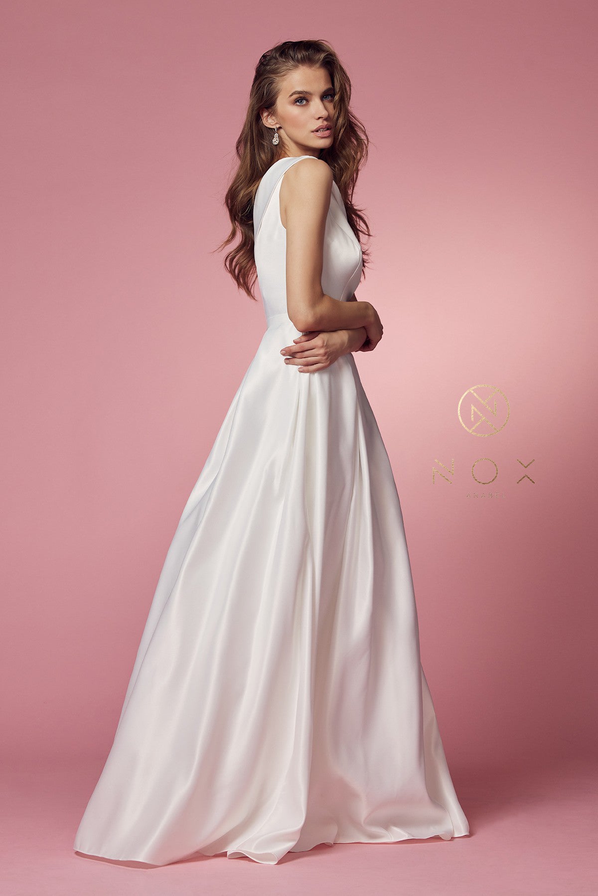 Elegant Satin A-Line Long Wedding Dress-smcdress
