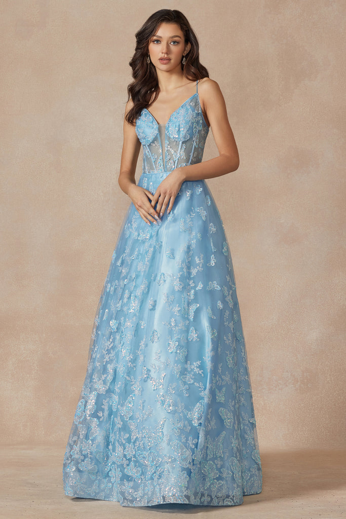 Butterfly glitter embroidered gown with corset top-smcdress