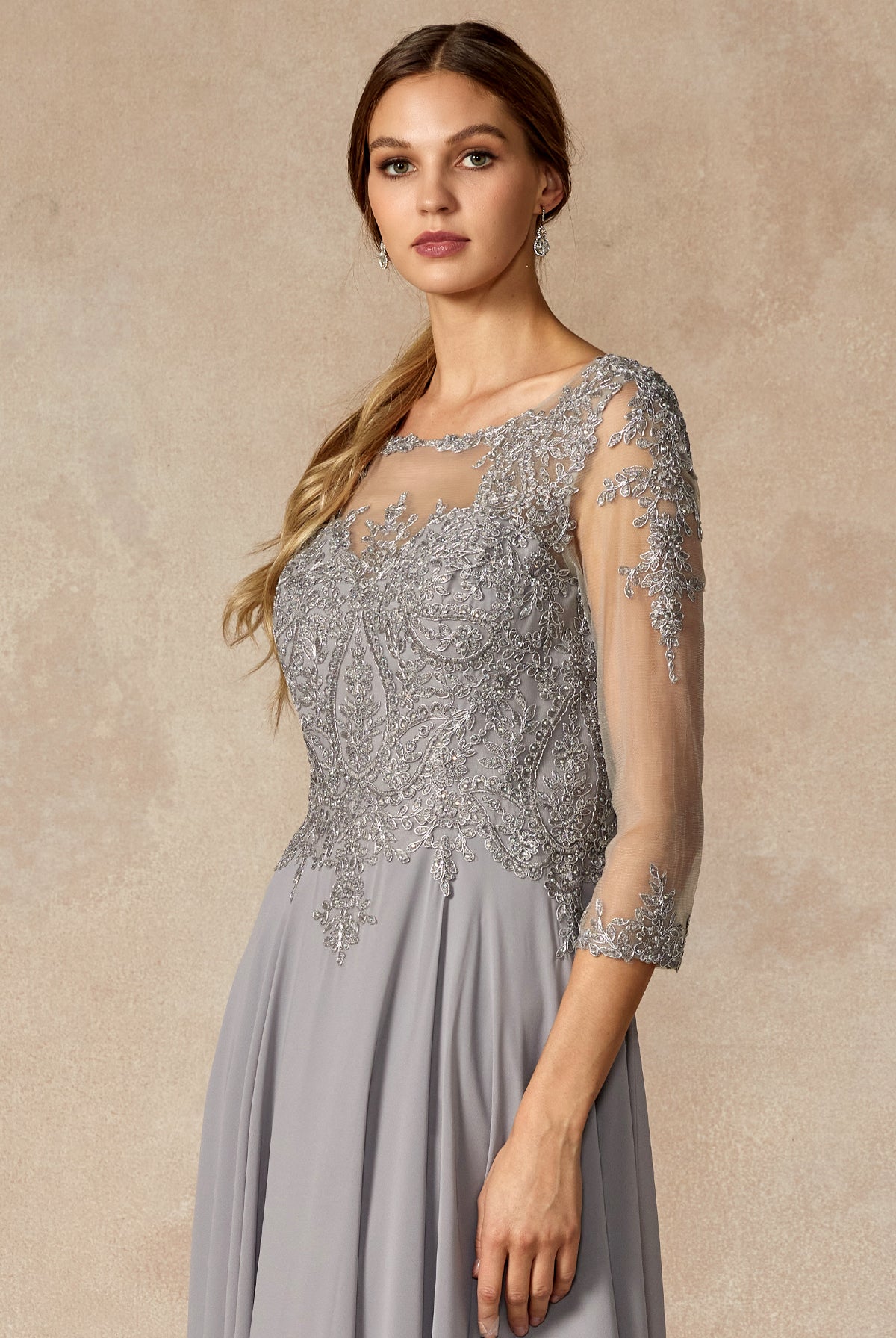 Embroidered Lace Applique, Long Sleeves, Long Mother Of The Bride Dress-smcdress