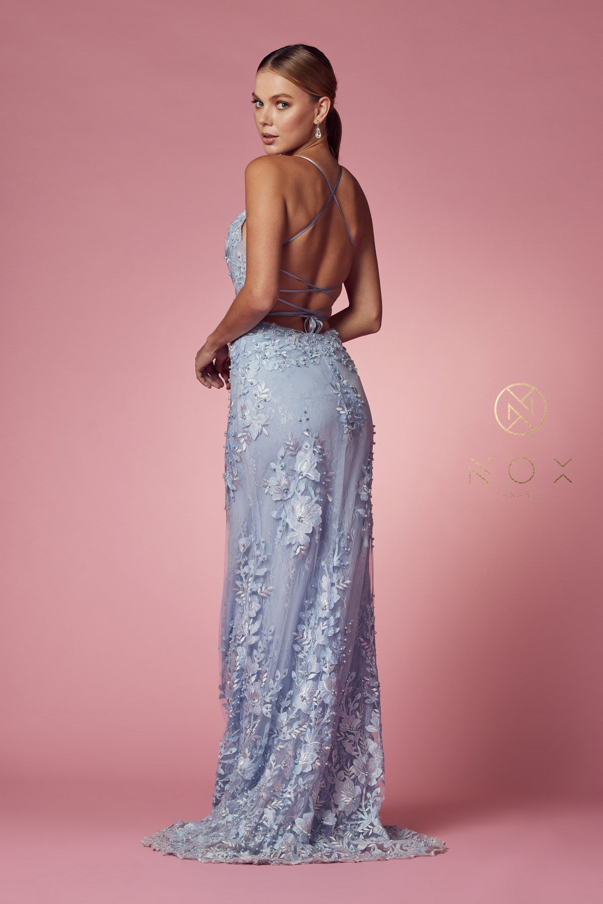 Light blue long prom dress-smcdress