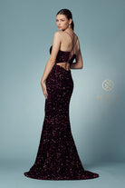 Fitted Velvet Prom Dress w/ Sequins & Plunging Neckline-smcdress