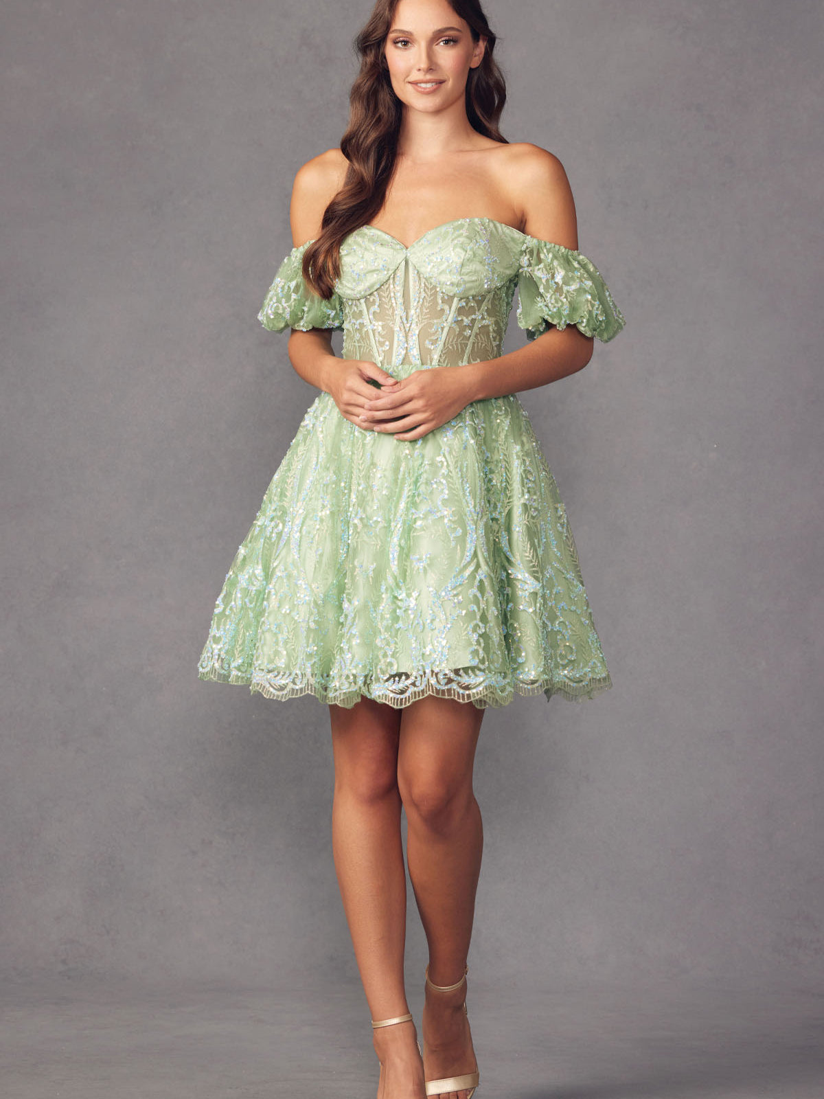 Sage green sheer corset short dress