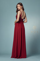 Embroidered V-Neck Dress w/ Side Slit & Bodice Illusion-smcdress