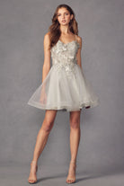 Silver short dress with butterfly appliques