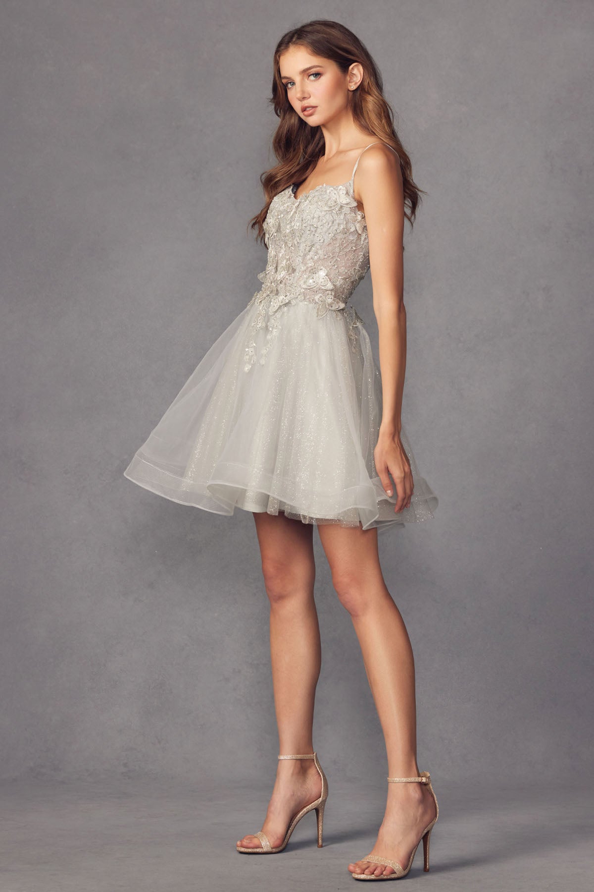 Short dress with 3D Butterfly appliques bodice-smcdress