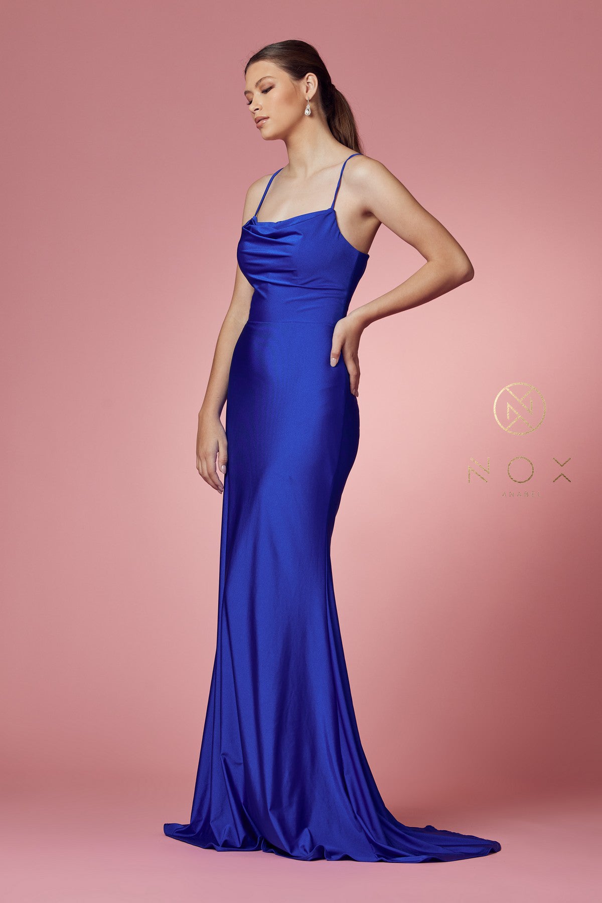 Satin Cowl Neck Dress w/Criss-Cross Back for Prom & Bridesmaids-smcdress