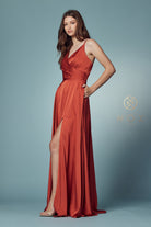 Double-Breasted Long Bridesmaid/Prom Dress w/High Slit-smcdress