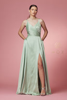 Double-Breasted Long Bridesmaid/Prom Dress w/High Slit-smcdress