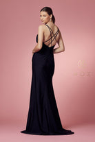 Double spaghetti straps, slit long bridesmaid & prom dress.-smcdress