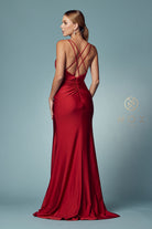 Double spaghetti straps, slit long bridesmaid & prom dress.-smcdress