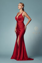 Double spaghetti straps, slit long bridesmaid & prom dress.-smcdress