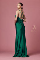 Double spaghetti straps, slit long bridesmaid & prom dress.-smcdress