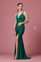 Double spaghetti straps, slit long bridesmaid & prom dress.-smcdress