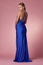 Double spaghetti straps, slit long bridesmaid & prom dress.-smcdress