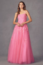 Floral applique tulle prom ball gown-smcdress